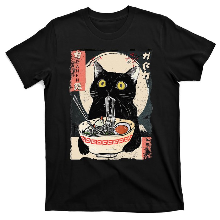 Kawaii Cat Eating Ramen Noodles Funny Anime Gift T-Shirt