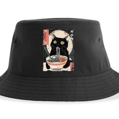 Kawaii Cat Eating Ramen Noodles Funny Anime Gift Sustainable Bucket Hat