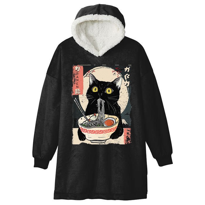 Kawaii Cat Eating Ramen Noodles Funny Anime Gift Hooded Wearable Blanket