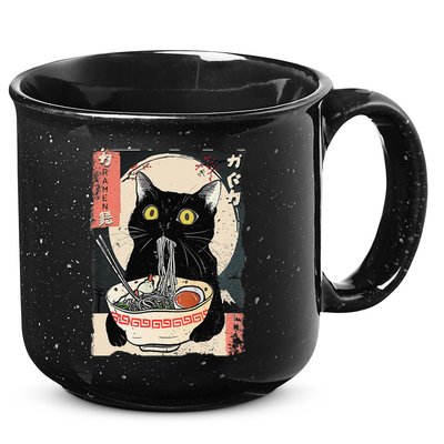 Kawaii Cat Eating Ramen Noodles Funny Anime Gift 15oz Campfire Ceramic Mug