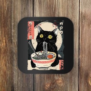 Kawaii Cat Eating Ramen Noodles Funny Anime Gift Coaster