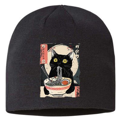 Kawaii Cat Eating Ramen Noodles Funny Anime Gift Sustainable Beanie