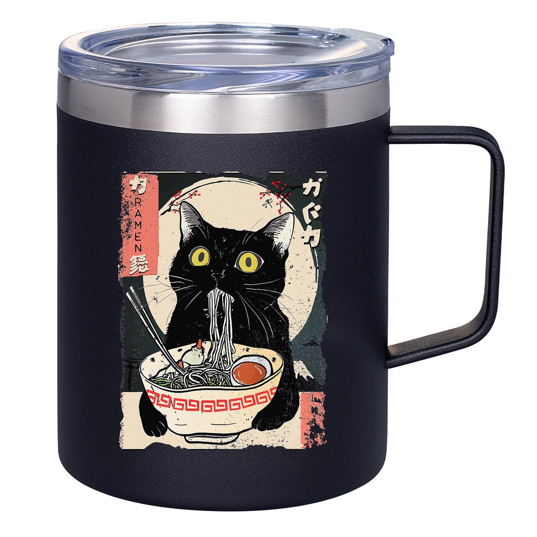 Kawaii Cat Eating Ramen Noodles Funny Anime Gift 12oz Stainless Steel Coffee Mug