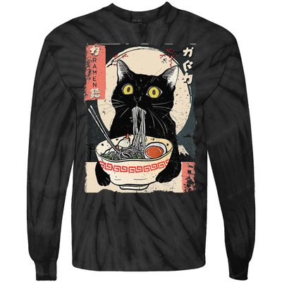 Kawaii Cat Eating Ramen Noodles Funny Anime Gift Tie-Dye Long Sleeve Shirt