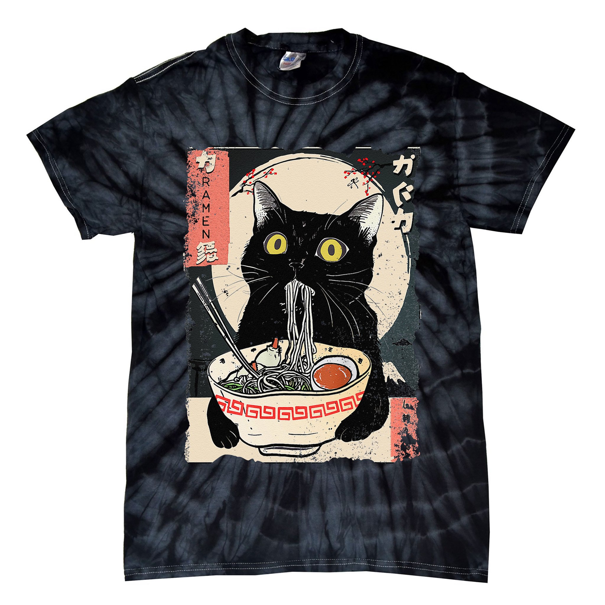 Kawaii Cat Eating Ramen Noodles Funny Anime Gift Tie-Dye T-Shirt