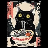 Kawaii Cat Eating Ramen Noodles Funny Anime Gift Ladies Long Sleeve Shirt