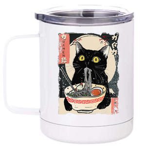 Kawaii Cat Eating Ramen Noodles Funny Anime Gift 12 oz Stainless Steel Tumbler Cup