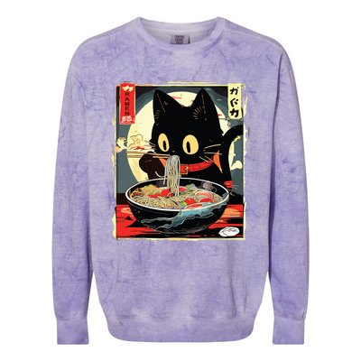 Kawaii Cat Eating Ramen Noodles Anime Gift Girl Colorblast Crewneck Sweatshirt