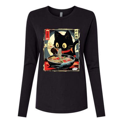 Kawaii Cat Eating Ramen Noodles Anime Gift Girl Womens Cotton Relaxed Long Sleeve T-Shirt