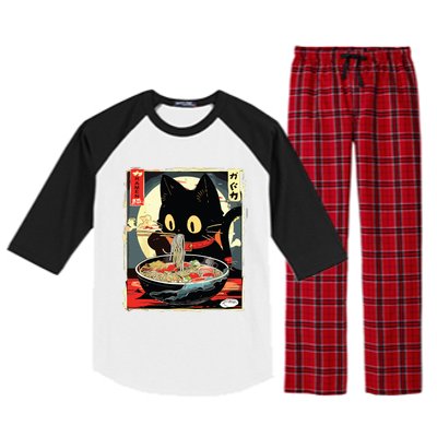 Kawaii Cat Eating Ramen Noodles Anime Gift Girl Raglan Sleeve Pajama Set