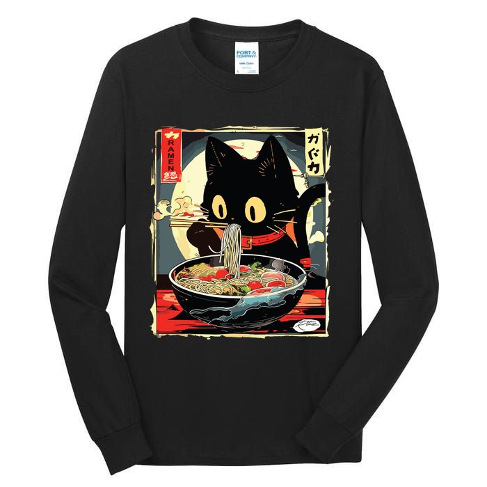 Kawaii Cat Eating Ramen Noodles Anime Gift Girl Tall Long Sleeve T-Shirt