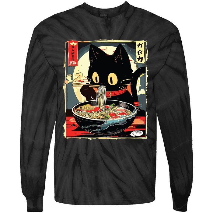 Kawaii Cat Eating Ramen Noodles Anime Gift Girl Tie-Dye Long Sleeve Shirt