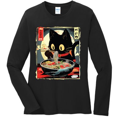 Kawaii Cat Eating Ramen Noodles Anime Gift Girl Ladies Long Sleeve Shirt