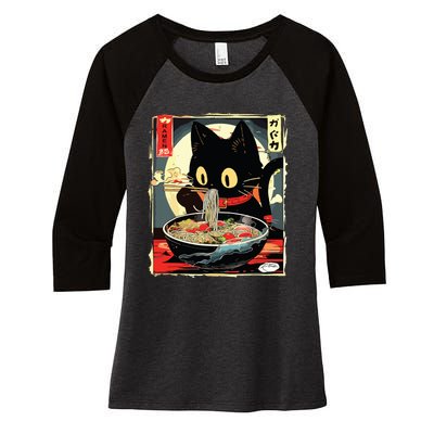 Kawaii Cat Eating Ramen Noodles Anime Gift Girl Women's Tri-Blend 3/4-Sleeve Raglan Shirt