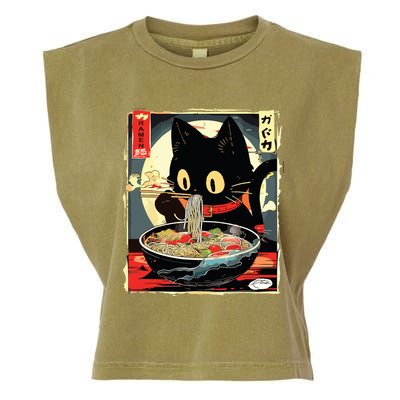 Kawaii Cat Eating Ramen Noodles Anime Gift Girl Garment-Dyed Women's Muscle Tee