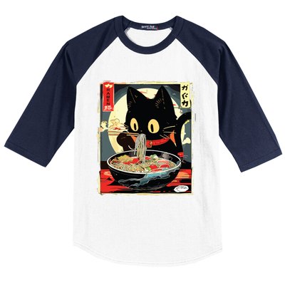 Kawaii Cat Eating Ramen Noodles Anime Gift Girl Baseball Sleeve Shirt