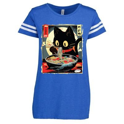 Kawaii Cat Eating Ramen Noodles Anime Gift Girl Enza Ladies Jersey Football T-Shirt