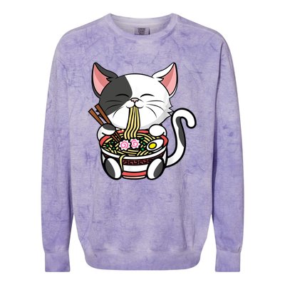 Kawaii Cat Eating Ramen Noodles Japanese Funny Anime Neko Colorblast Crewneck Sweatshirt