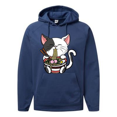 Kawaii Cat Eating Ramen Noodles Japanese Funny Anime Neko Performance Fleece Hoodie