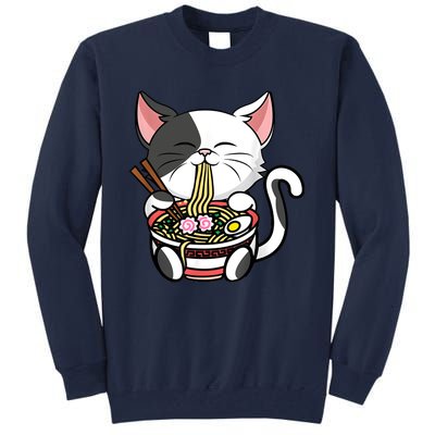 Kawaii Cat Eating Ramen Noodles Japanese Funny Anime Neko Tall Sweatshirt