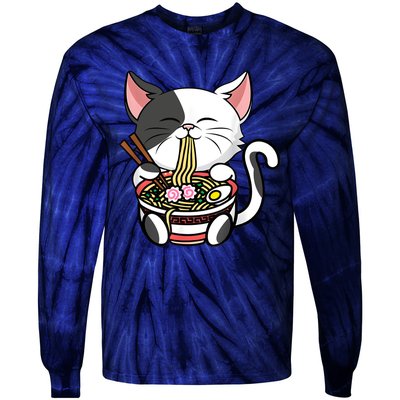 Kawaii Cat Eating Ramen Noodles Japanese Funny Anime Neko Tie-Dye Long Sleeve Shirt