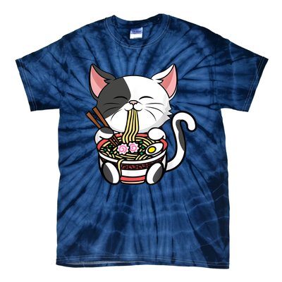 Kawaii Cat Eating Ramen Noodles Japanese Funny Anime Neko Tie-Dye T-Shirt