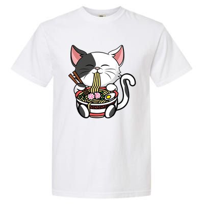 Kawaii Cat Eating Ramen Noodles Japanese Funny Anime Neko Garment-Dyed Heavyweight T-Shirt