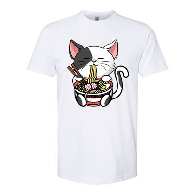 Kawaii Cat Eating Ramen Noodles Japanese Funny Anime Neko Softstyle CVC T-Shirt