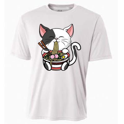 Kawaii Cat Eating Ramen Noodles Japanese Funny Anime Neko Cooling Performance Crew T-Shirt