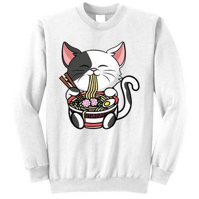 Kawaii Cat Eating Ramen Noodles Japanese Funny Anime Neko Sweatshirt