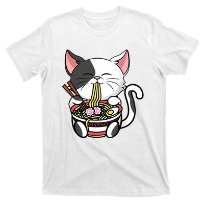 Kawaii Cat Eating Ramen Noodles Japanese Funny Anime Neko T-Shirt