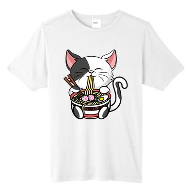 Kawaii Cat Eating Ramen Noodles Japanese Funny Anime Neko Tall Fusion ChromaSoft Performance T-Shirt