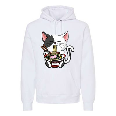 Kawaii Cat Eating Ramen Noodles Japanese Funny Anime Neko Premium Hoodie