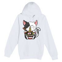 Kawaii Cat Eating Ramen Noodles Japanese Funny Anime Neko Premium Pullover Hoodie