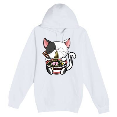 Kawaii Cat Eating Ramen Noodles Japanese Funny Anime Neko Premium Pullover Hoodie