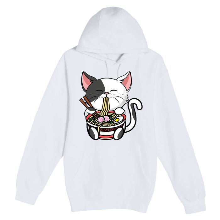 Kawaii Cat Eating Ramen Noodles Japanese Funny Anime Neko Premium Pullover Hoodie