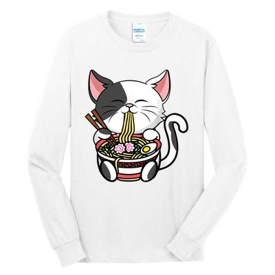 Kawaii Cat Eating Ramen Noodles Japanese Funny Anime Neko Tall Long Sleeve T-Shirt