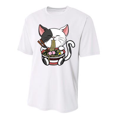 Kawaii Cat Eating Ramen Noodles Japanese Funny Anime Neko Performance Sprint T-Shirt