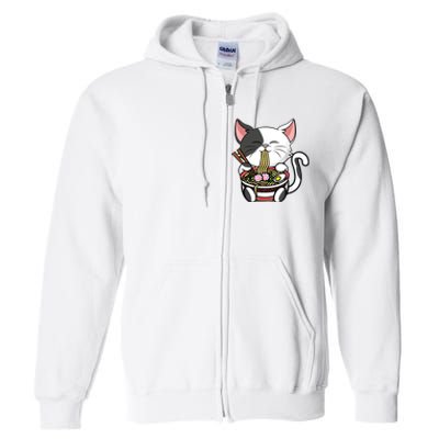 Kawaii Cat Eating Ramen Noodles Japanese Funny Anime Neko Full Zip Hoodie