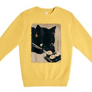 Kawaii Cat Eating Sushi Funny Japanese Anime Cute Cat Premium Crewneck Sweatshirt