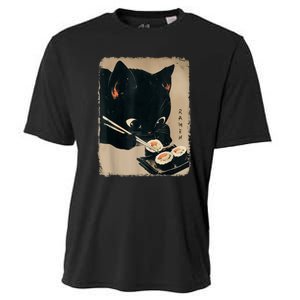 Kawaii Cat Eating Sushi Funny Japanese Anime Cute Cat Cooling Performance Crew T-Shirt