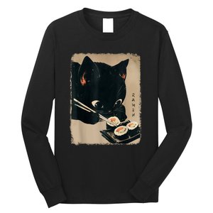 Kawaii Cat Eating Sushi Funny Japanese Anime Cute Cat Long Sleeve Shirt