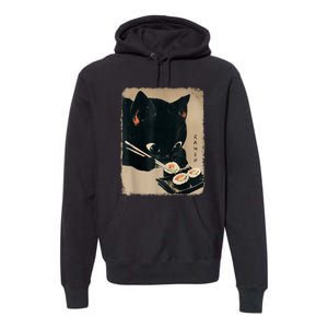 Kawaii Cat Eating Sushi Funny Japanese Anime Cute Cat Premium Hoodie