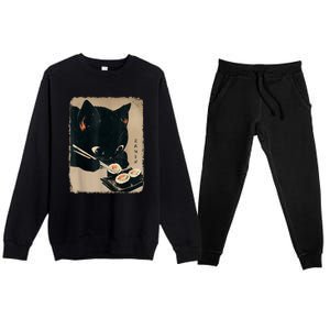 Kawaii Cat Eating Sushi Funny Japanese Anime Cute Cat Premium Crewneck Sweatsuit Set