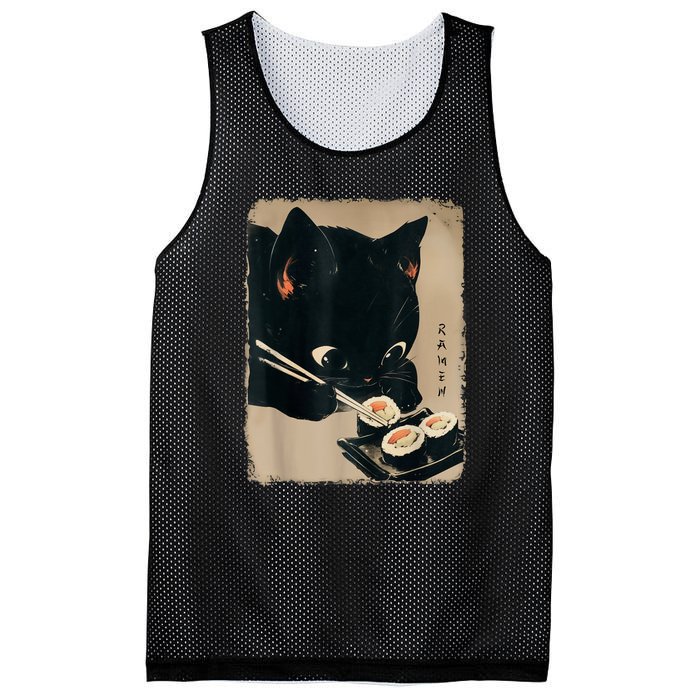 Kawaii Cat Eating Sushi Funny Japanese Anime Cute Cat Mesh Reversible Basketball Jersey Tank