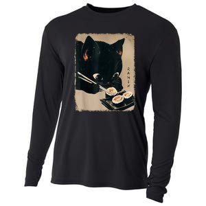 Kawaii Cat Eating Sushi Funny Japanese Anime Cute Cat Cooling Performance Long Sleeve Crew