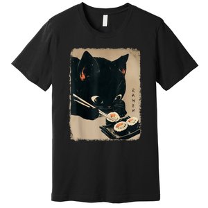 Kawaii Cat Eating Sushi Funny Japanese Anime Cute Cat Premium T-Shirt