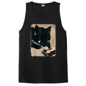 Kawaii Cat Eating Sushi Funny Japanese Anime Cute Cat PosiCharge Competitor Tank