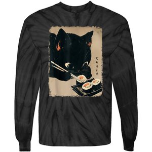 Kawaii Cat Eating Sushi Funny Japanese Anime Cute Cat Tie-Dye Long Sleeve Shirt