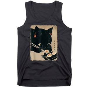 Kawaii Cat Eating Sushi Funny Japanese Anime Cute Cat Tank Top